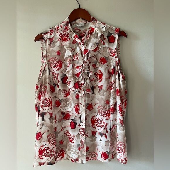 Tahari ASL Floral Sleeveless Ruffle Blouse XL - Picture 7 of 9